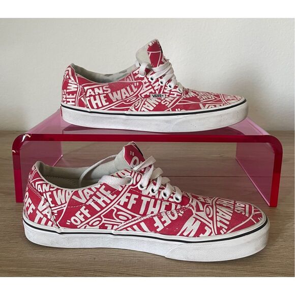 Vans Low Top Sneakers Men 8 Red White Logo Print Streetwear Skate Style Y2K - Picture 2 of 10